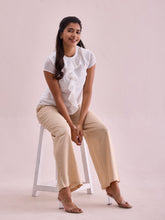 Load image into Gallery viewer, Go Colors Light Beige Viscose Blend Linen Palazzos
