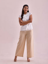 Load image into Gallery viewer, Go Colors Light Beige Viscose Blend Linen Palazzos
