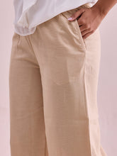 Load image into Gallery viewer, Go Colors Light Beige Viscose Blend Linen Palazzos
