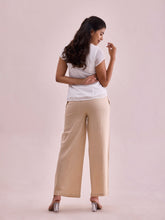 Load image into Gallery viewer, Go Colors Light Beige Viscose Blend Linen Palazzos
