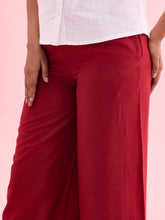 Load image into Gallery viewer, Go Colors Light Maroon Viscose Blend Linen Palazzos
