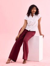 Load image into Gallery viewer, Go Colors Maroon Viscose Blend Linen Palazzos
