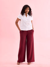 Load image into Gallery viewer, Go Colors Maroon Viscose Blend Linen Palazzos
