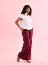 Load image into Gallery viewer, Go Colors Maroon Viscose Blend Linen Palazzos
