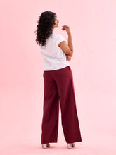 Load image into Gallery viewer, Go Colors Maroon Viscose Blend Linen Palazzos
