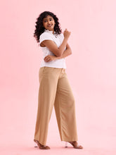 Load image into Gallery viewer, Go Colors Wheat Viscose Blend Linen Palazzos
