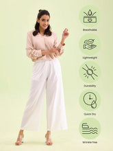 Load image into Gallery viewer, Go Colors White Viscose Blend Linen Palazzos
