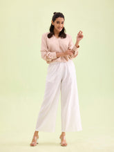 Load image into Gallery viewer, Go Colors White Viscose Blend Linen Palazzos

