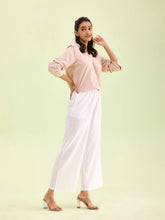 Load image into Gallery viewer, Go Colors White Viscose Blend Linen Palazzos
