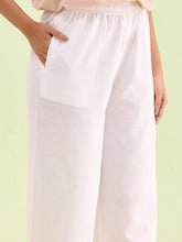 Load image into Gallery viewer, Go Colors White Viscose Blend Linen Palazzos
