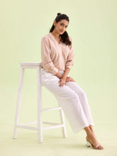 Load image into Gallery viewer, Go Colors White Viscose Blend Linen Palazzos
