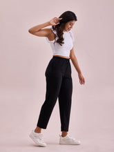 Load image into Gallery viewer, Go Colors Black Drop Needle Fabric Casual Rib Pant
