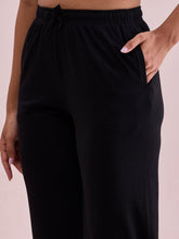 Load image into Gallery viewer, Go Colors Black Drop Needle Fabric Casual Rib Pant
