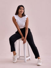 Load image into Gallery viewer, Go Colors Black Drop Needle Fabric Casual Rib Pant
