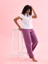 Load image into Gallery viewer, Go Colors Dark Purple Woven Viscose Casual Pants
