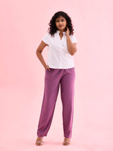 Load image into Gallery viewer, Go Colors Dark Purple Woven Viscose Casual Pants
