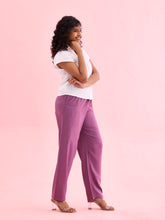 Load image into Gallery viewer, Go Colors Dark Purple Woven Viscose Casual Pants
