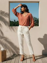 Load image into Gallery viewer, Go Colors Ecru Woven Viscose Casual Pants
