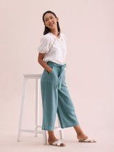 Load image into Gallery viewer, Go Colors Ocean Green Linen Blend Culottes
