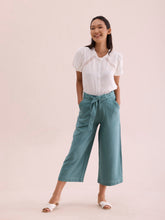 Load image into Gallery viewer, Go Colors Ocean Green Linen Blend Culottes
