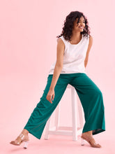 Load image into Gallery viewer, Go Colors Bottle Green Woven Viscose Basic Palazzo

