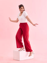 Load image into Gallery viewer, Go Colors Bright Red Woven Viscose Basic Palazzo
