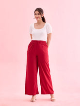 Load image into Gallery viewer, Go Colors Bright Red Woven Viscose Basic Palazzo
