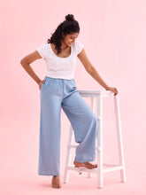 Load image into Gallery viewer, Go Colors Dusty Blue Woven Viscose Basic Palazzo
