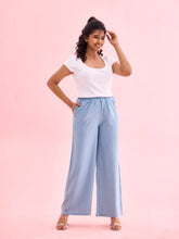 Load image into Gallery viewer, Go Colors Dusty Blue Woven Viscose Basic Palazzo
