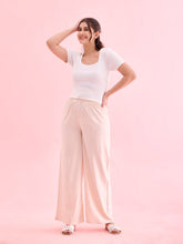 Load image into Gallery viewer, Go Colors Ecru Woven Viscose Basic Palazzo
