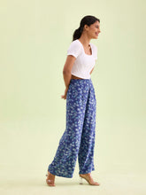 Load image into Gallery viewer, Go Colors Navy Woven Viscose Printed Palazzo
