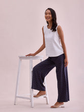 Load image into Gallery viewer, Go Colors Navy Woven Viscose Printed Palazzo
