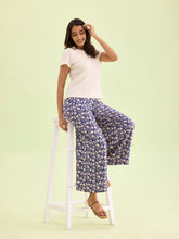 Load image into Gallery viewer, Go Colors Navy Woven Viscose Printed Palazzo
