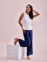 Load image into Gallery viewer, Go Colors Navy Woven Viscose Basic Palazzo
