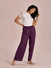 Load image into Gallery viewer, Go Colors Purple Woven Viscose Basic Palazzo
