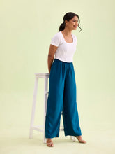Load image into Gallery viewer, Go Colors Turquoise Blue Woven Viscose Basic Palazzo
