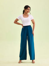 Load image into Gallery viewer, Go Colors Turquoise Blue Woven Viscose Basic Palazzo
