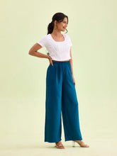 Load image into Gallery viewer, Go Colors Turquoise Blue Woven Viscose Basic Palazzo
