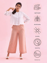 Load image into Gallery viewer, Go Colors Baby Pink Linen Lace Palazzo
