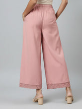 Load image into Gallery viewer, Go Colors Baby Pink Linen Lace Palazzo
