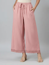 Load image into Gallery viewer, Go Colors Baby Pink Linen Lace Palazzo
