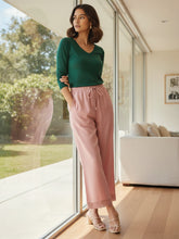 Load image into Gallery viewer, Go Colors Baby Pink Linen Lace Palazzo
