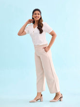 Load image into Gallery viewer, Go Colors Beige Crepe Wide Trouser
