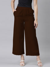 Load image into Gallery viewer, Go Colors Dark Brown Linen Lace Palazzo
