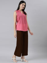 Load image into Gallery viewer, Go Colors Dark Brown Linen Lace Palazzo
