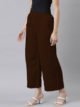 Load image into Gallery viewer, Go Colors Dark Brown Linen Lace Palazzo
