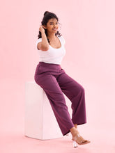Load image into Gallery viewer, Go Colors Dark Wine Roma Ponte Wide Pants
