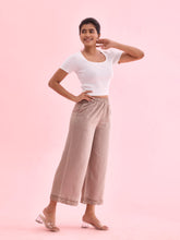 Load image into Gallery viewer, Go Colors Khaki Linen Lace Palazzo
