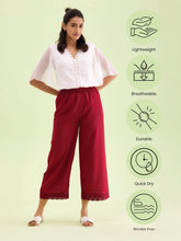 Load image into Gallery viewer, Go Colors Light Maroon Linen Lace Palazzo
