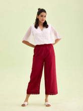 Load image into Gallery viewer, Go Colors Light Maroon Linen Lace Palazzo

